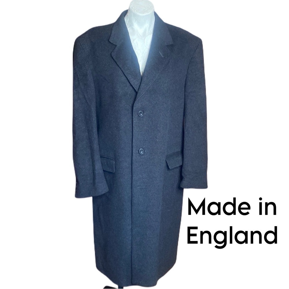 Wool Harvie & Hudson Men's charcoal grey Long Top Coat sz 42R